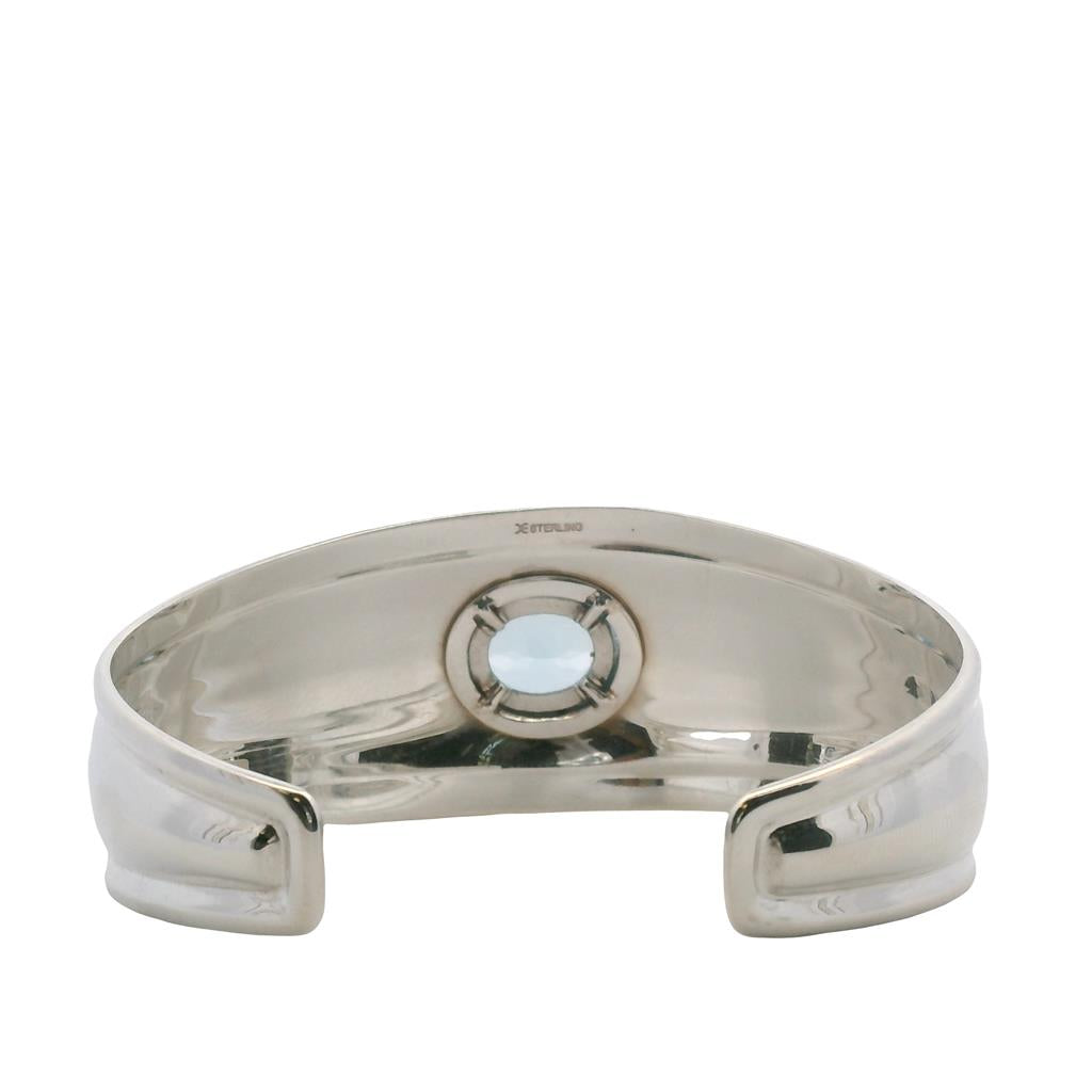  Estate Sterling Silver 4.88ctw Oval Blue Topaz Cuff Bracelet