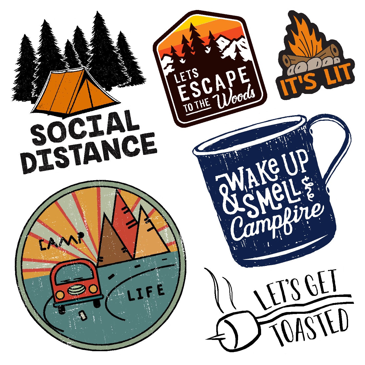  Camping Life Vinyl Sticker Decal Set、mySite、ghnorth