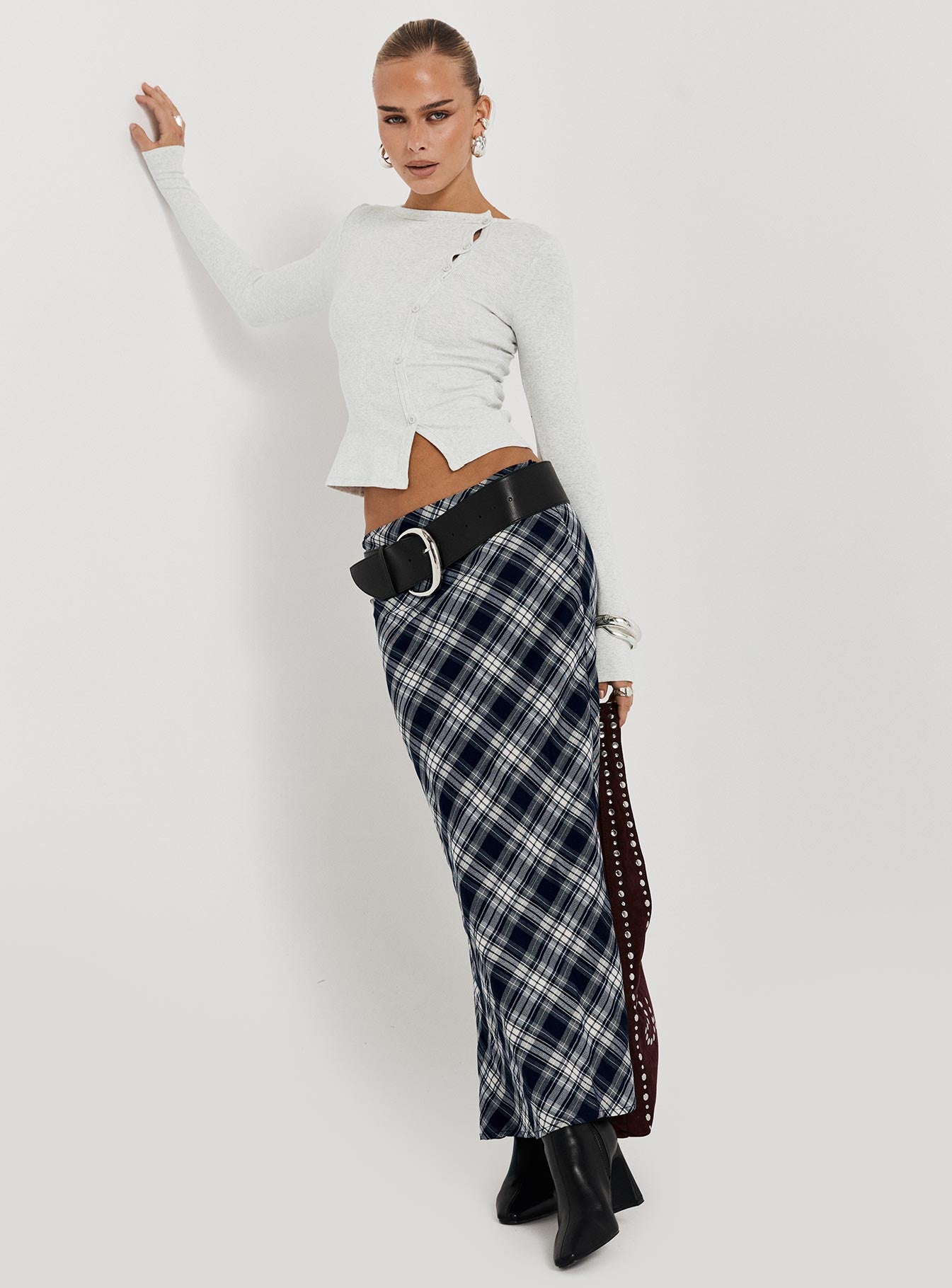 Everlie Low Waist Maxi Skirt Check Multi、mySite、solidvoid