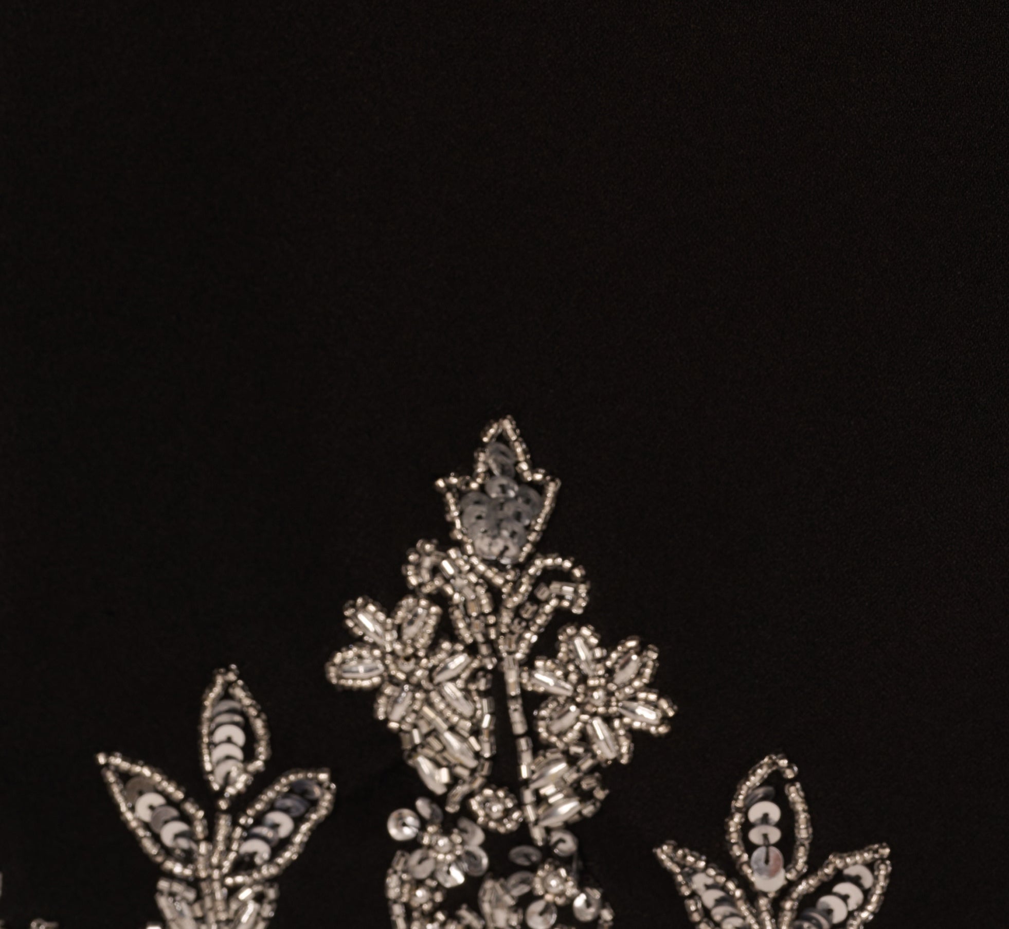 Beaded Three Quarter Sleeve Crepe Dress With Scallop Edges In Black、mySite、solidvoid