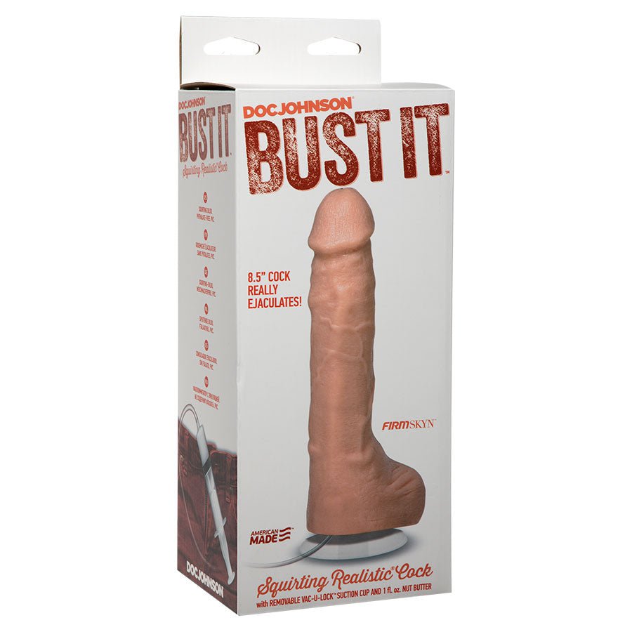 Bust It 8.5 Inch Realistic Squirting Dildo with Balls (White/Black)、mySite、bottomscart