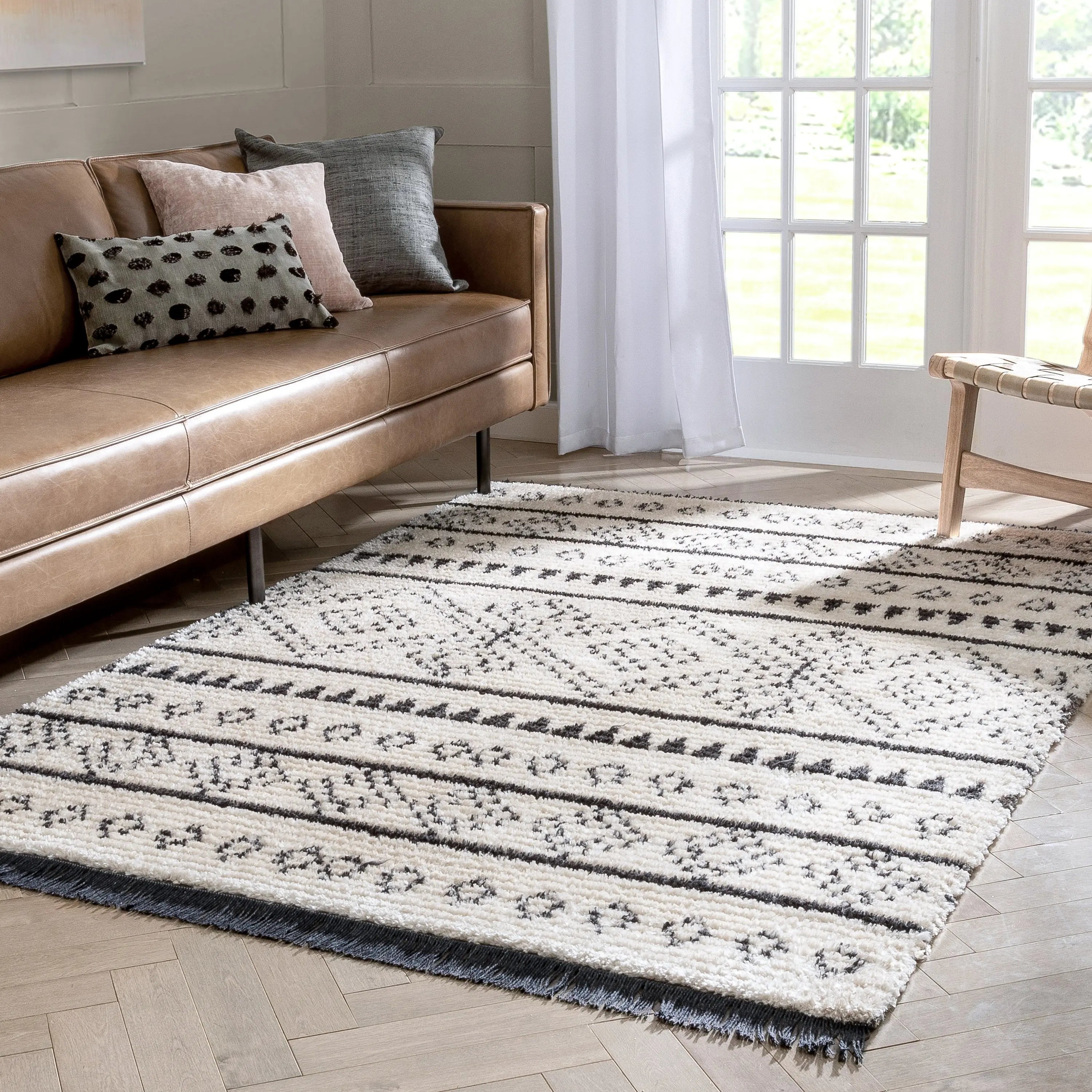 Odina Tribal Diamond Lattice Pattern Grey High-Low Textured Pile Rug、mySite、gigharbornorthrealestate