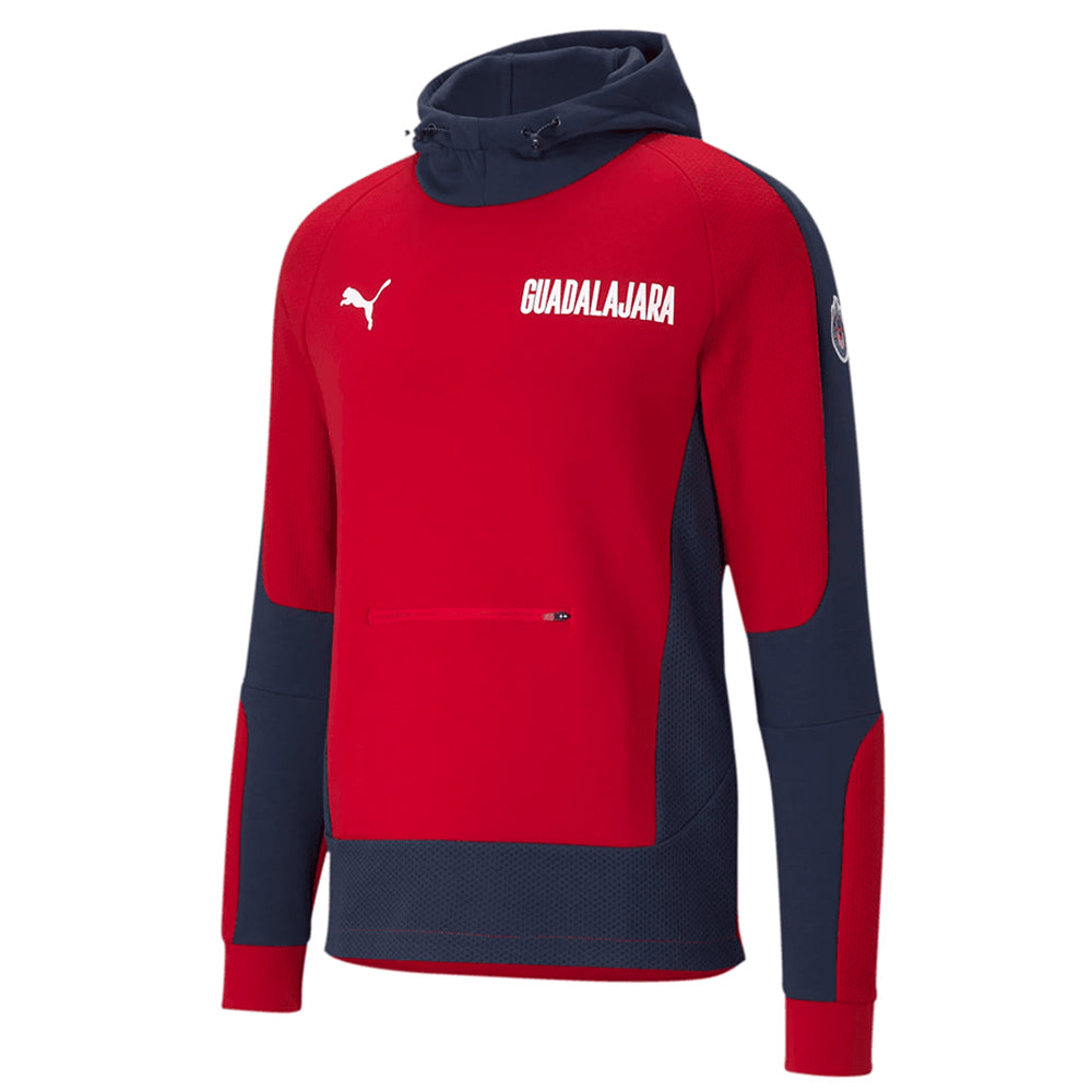 PUMA Men's Chivas de Guadalajara 2020/21 Evostripe Hoodie Red/PeaCoat、mySite、noshort