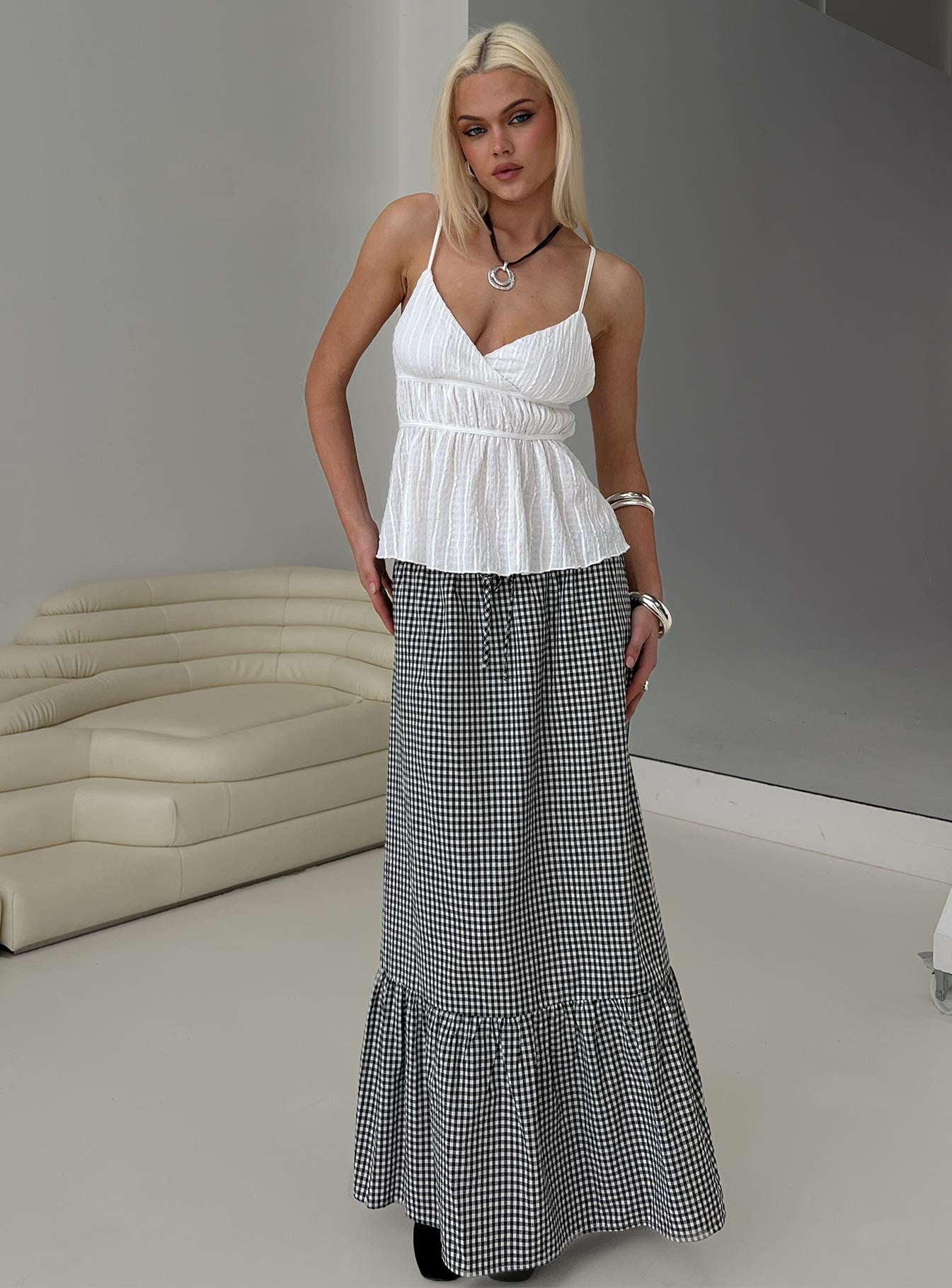 Modern Girl Maxi Skirt Black / White Gingham、mySite、solidvoid