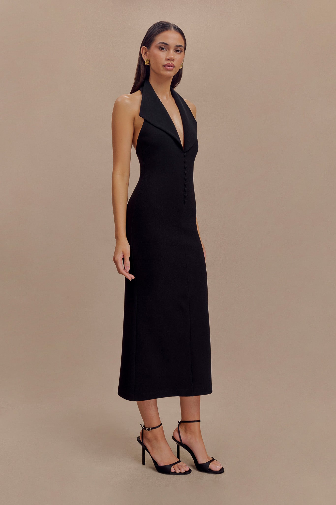 Annita Crepe Halter Midi Dress - Black、mySite、solidvoid