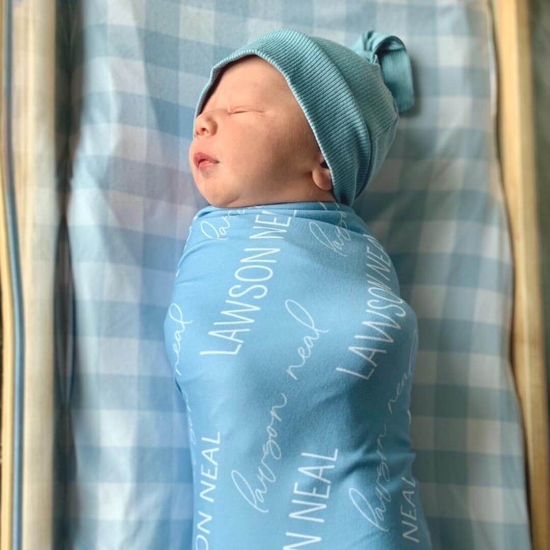  Personalized Powder Blue Baby Name Swaddle Blanket - Block & Script、mySite、layawaytickets