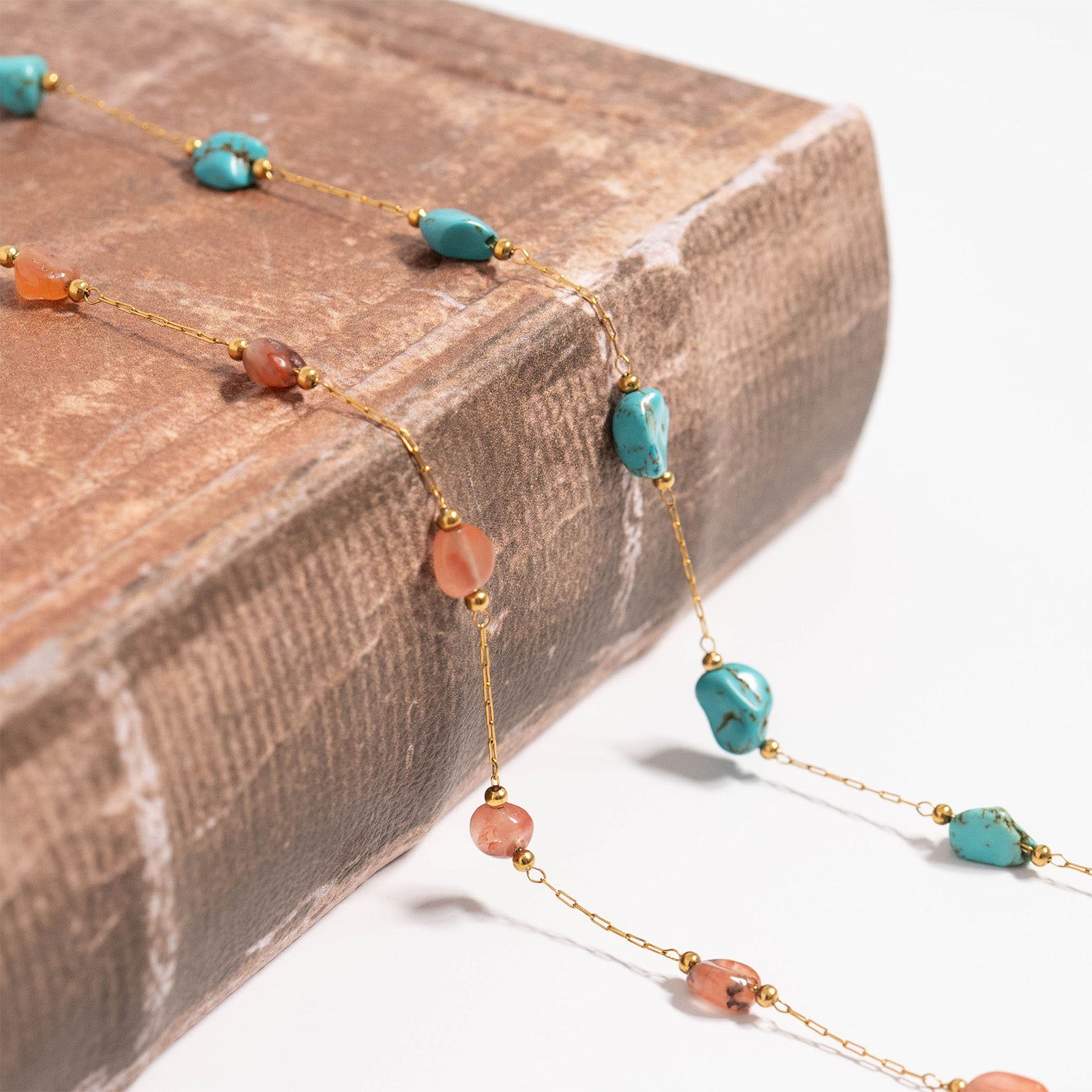 18K Gold PVD Stainless Steel Beaded Stone Chain - By The Foot / SPL1017、mySite、dreamappss