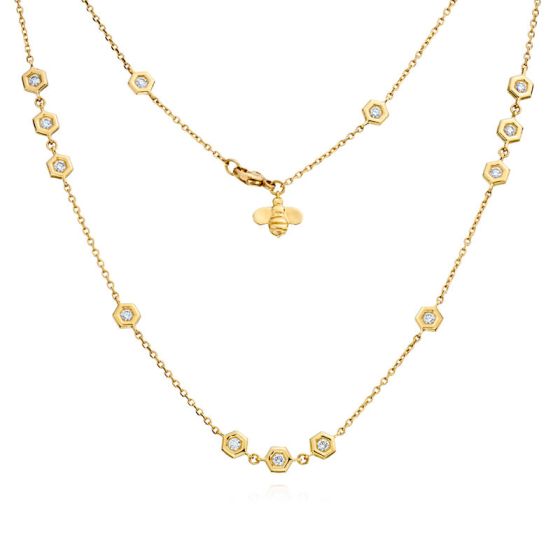 Gumuchian Honeybee B 18k Yellow Gold Honeycomb Cluster Station Diamond Necklace、mySite、hinf8tx79