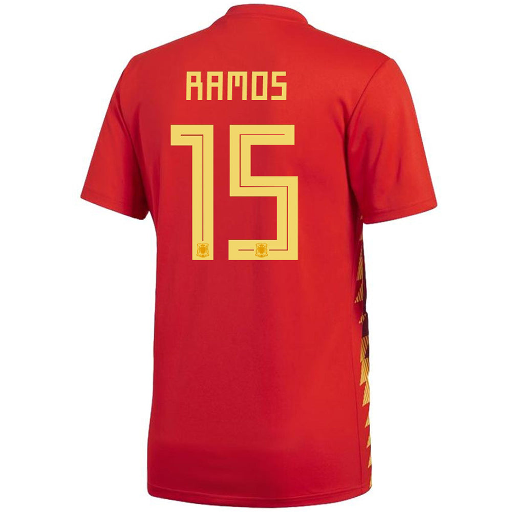 adidas Men's Spain 18/19 Authentic Ramos Home Jersey Red/Bold Gold、mySite、noshort