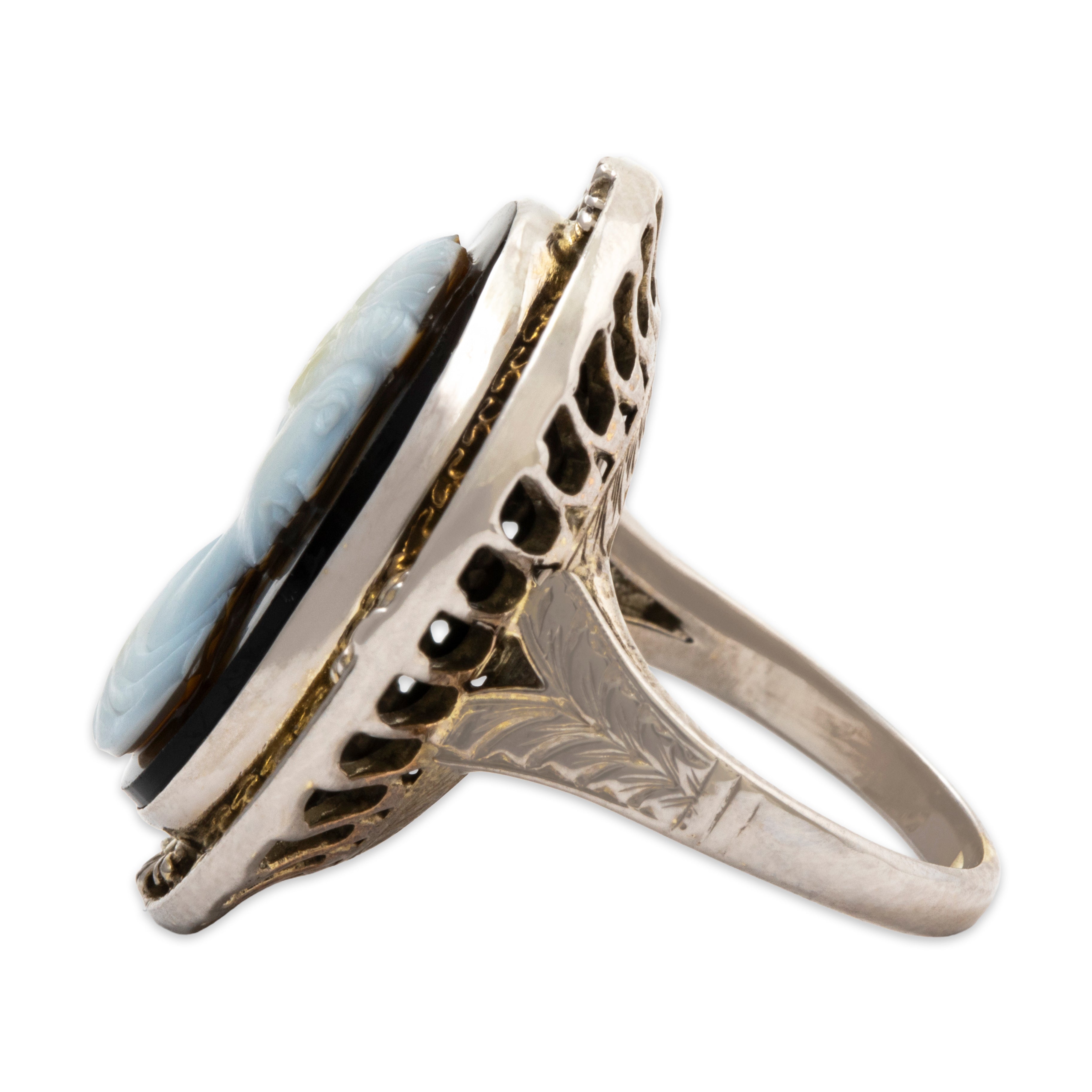 Antique Victorian 14k White & Yellow Gold Hardstone Classical Cameo Ring 4.25、mySite、hinf8tx79