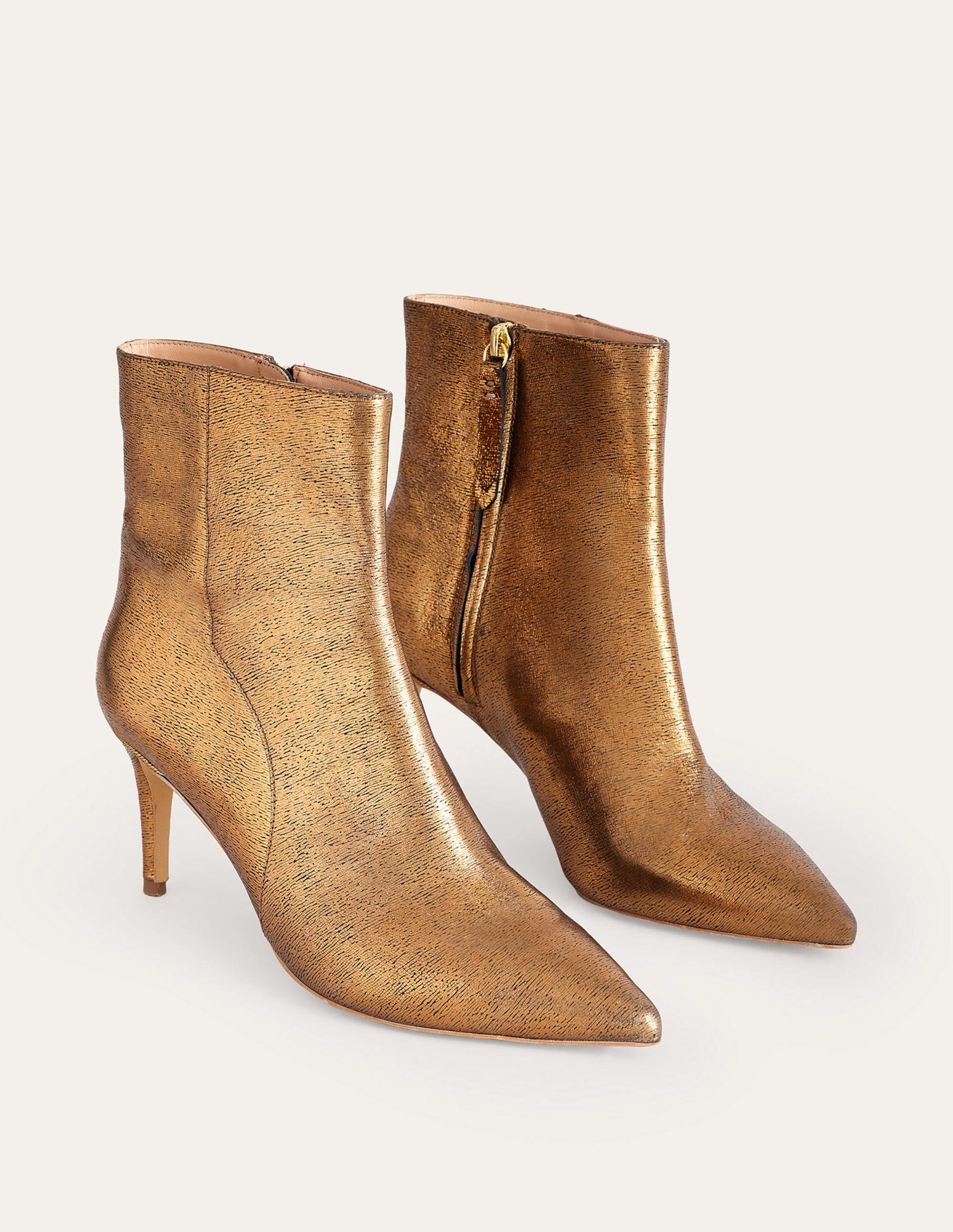  Pointed-Toe Ankle Boots-Gold Metallic Leather、mySite、ashleygrahame