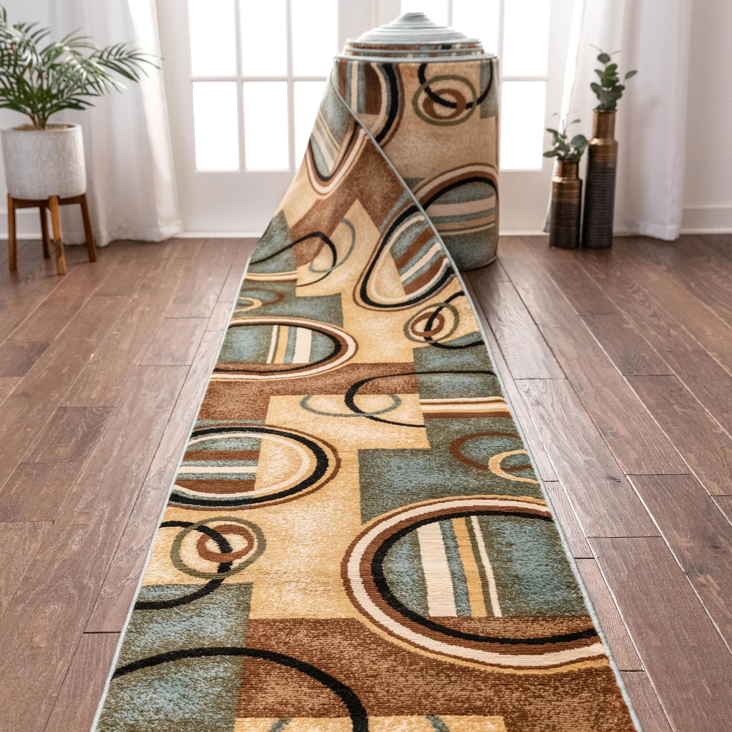 Arcs & Shapes Custom Size Runner Modern Light Blue 27 Inch Wide x Choose Your Length Hallway Runner Rug、mySite、gigharbornorthrealestate