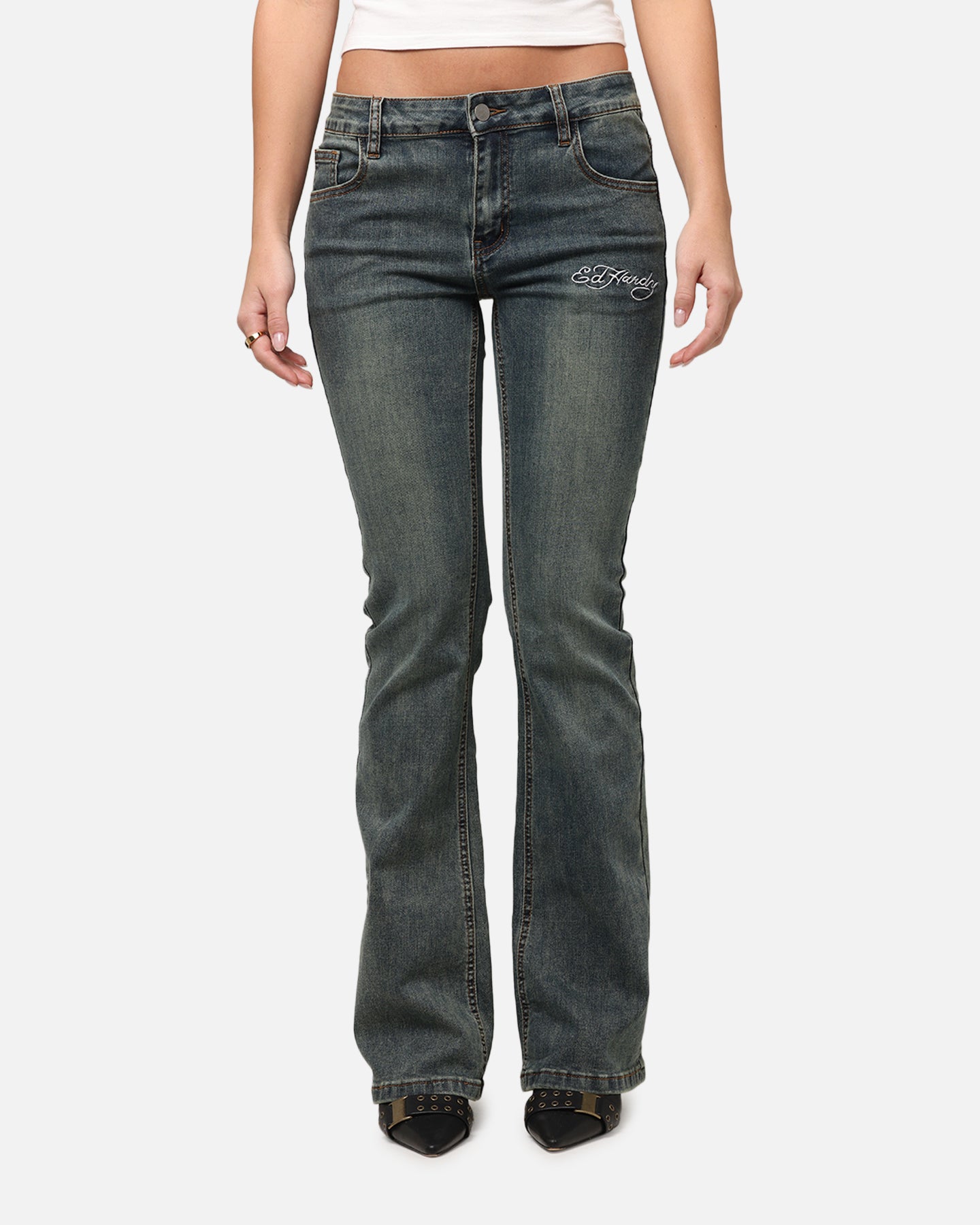 Ed Hardy Women's Tiger Bootcut Jeans Dirty Blue、mySite、zt4zffjzw