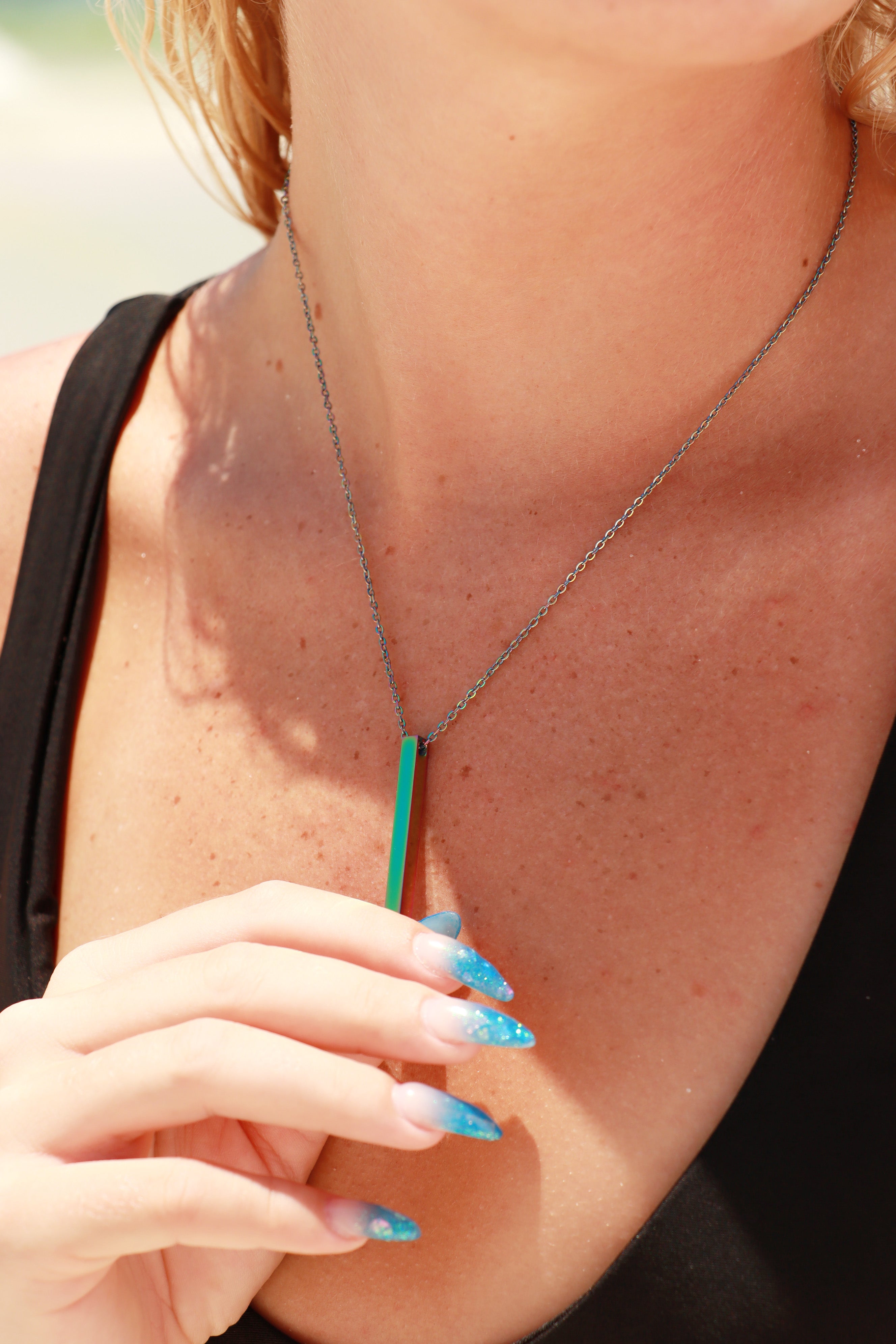 18K Gold PVD Stainless Steel Square 4 Sided Vertical Blank Bar Necklace / SBB0120、mySite、dreamappss