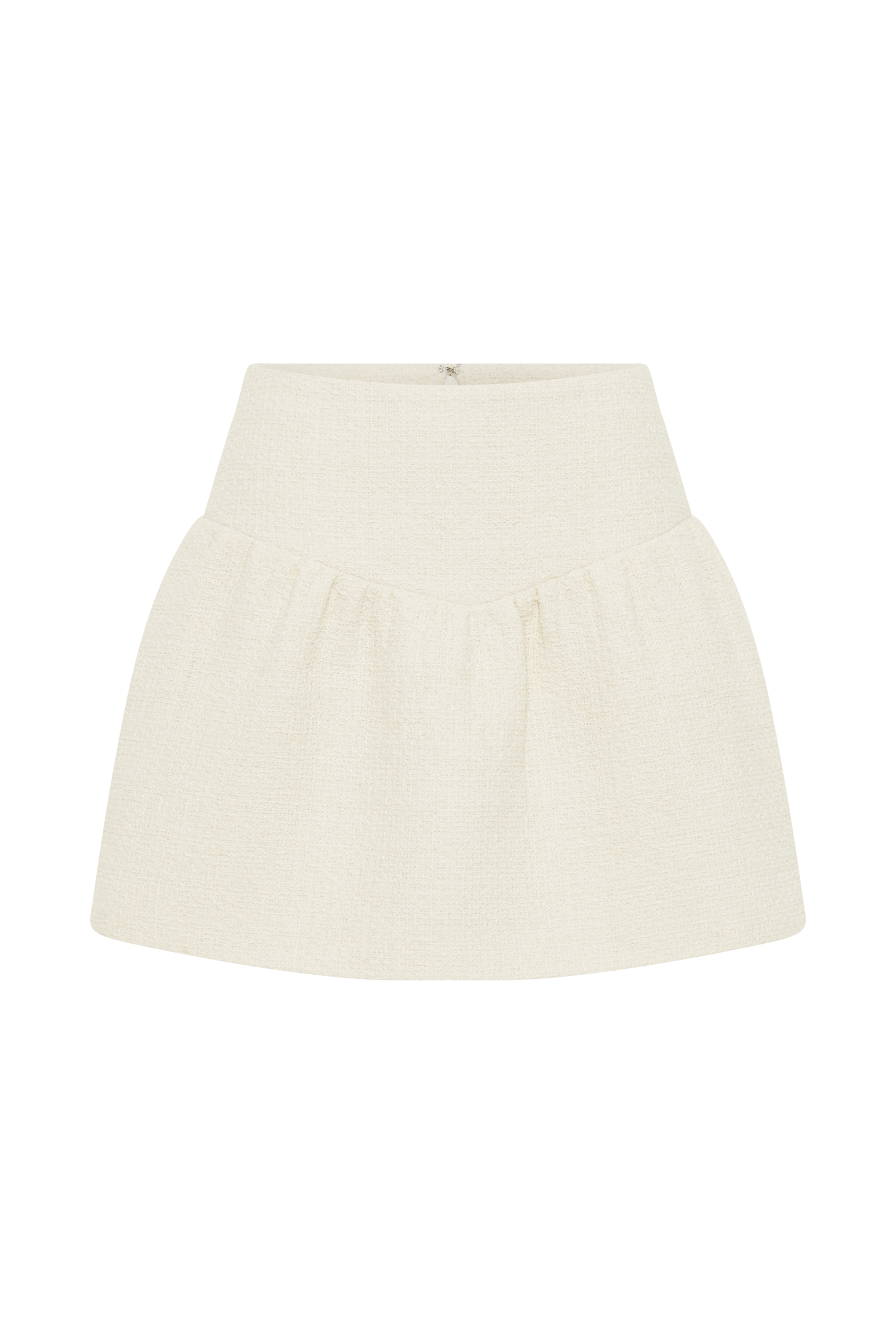 Cyrus Gathered Boucle Mini Skirt - Ivory、mySite、solidvoid