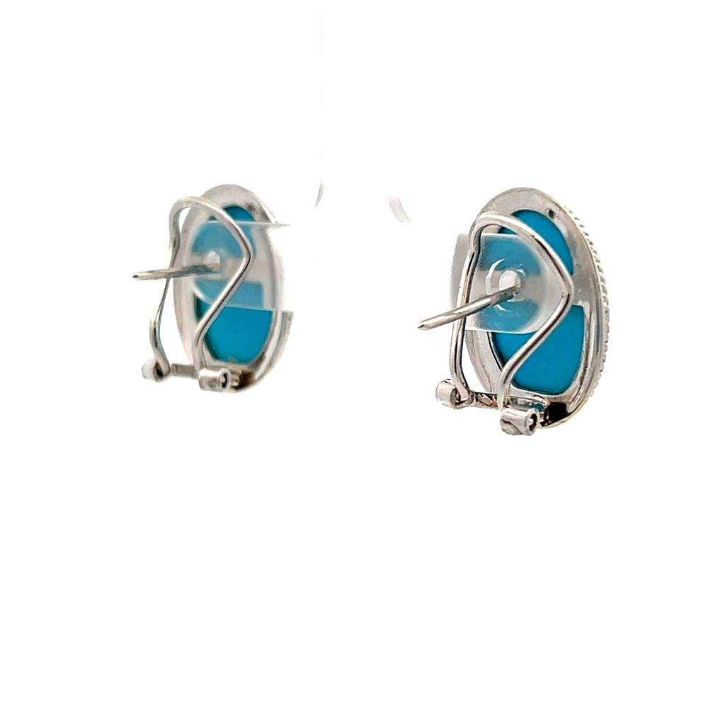  Estate 14K White Gold Oval Turquoise Stud Earrings