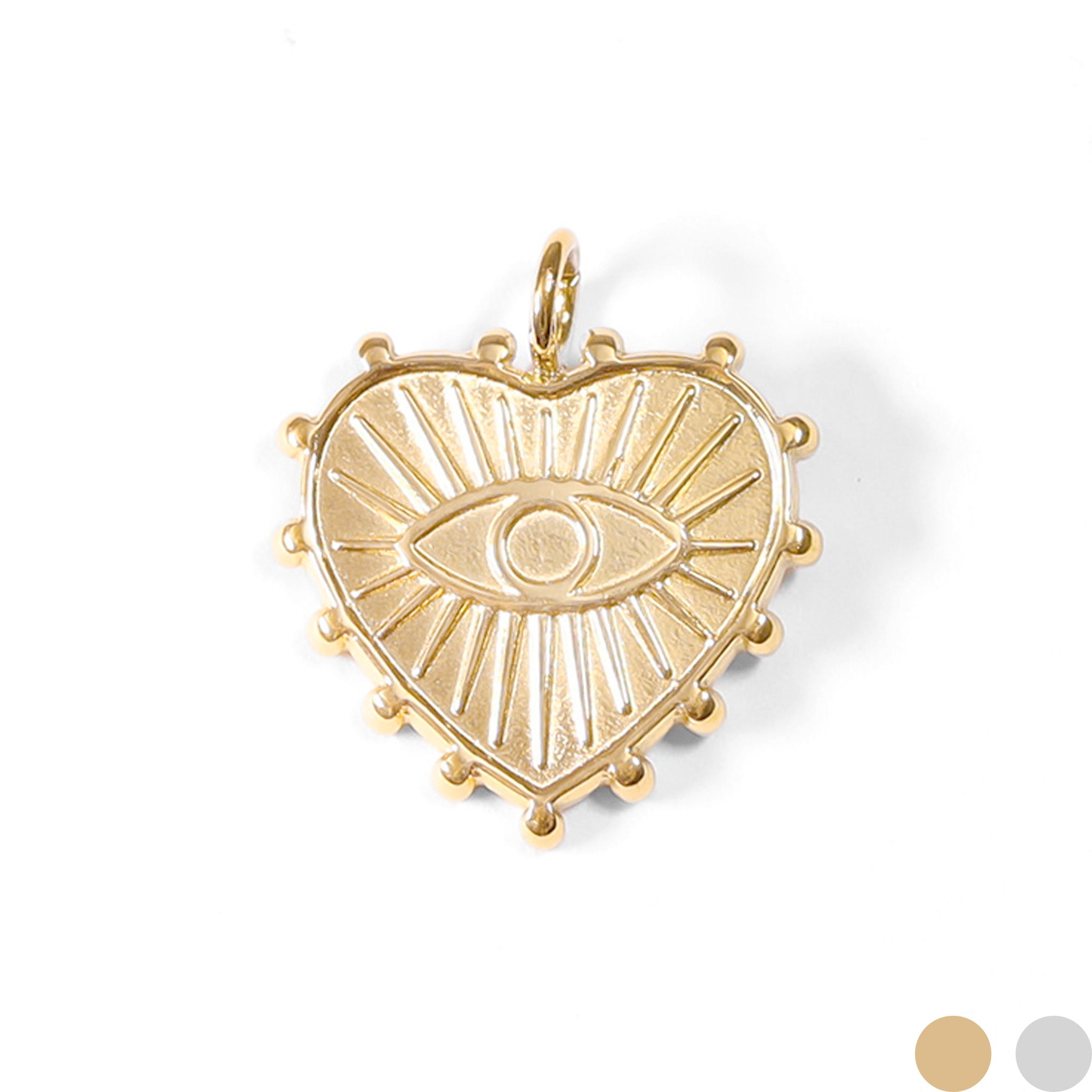 18K Gold PVD Stainless Steel Textured Heart Evil Eye Charm / PDL0054、mySite、dreamappss