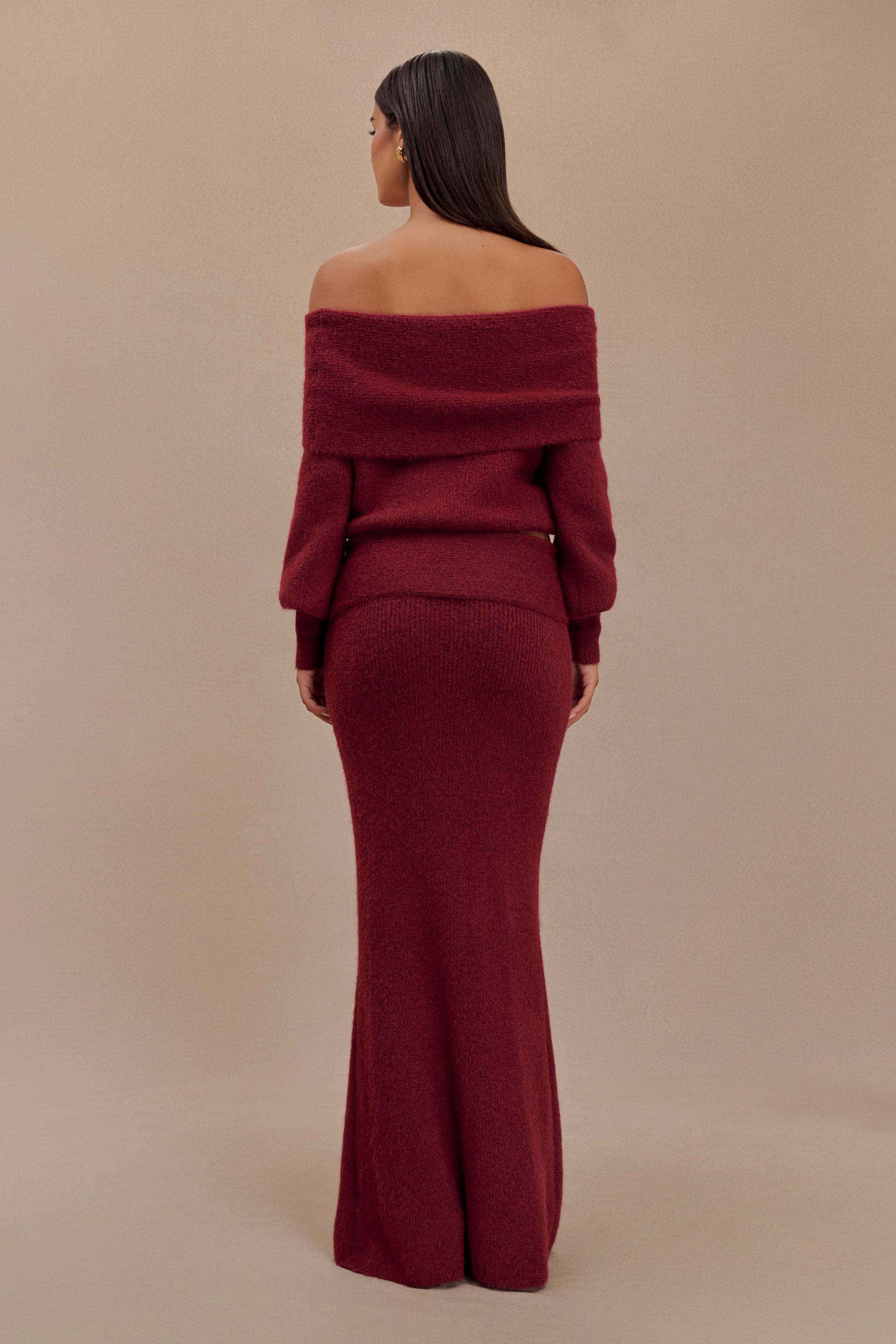 Charlotte Knit Maxi Skirt With Overlay - Merlot、mySite、solidvoid