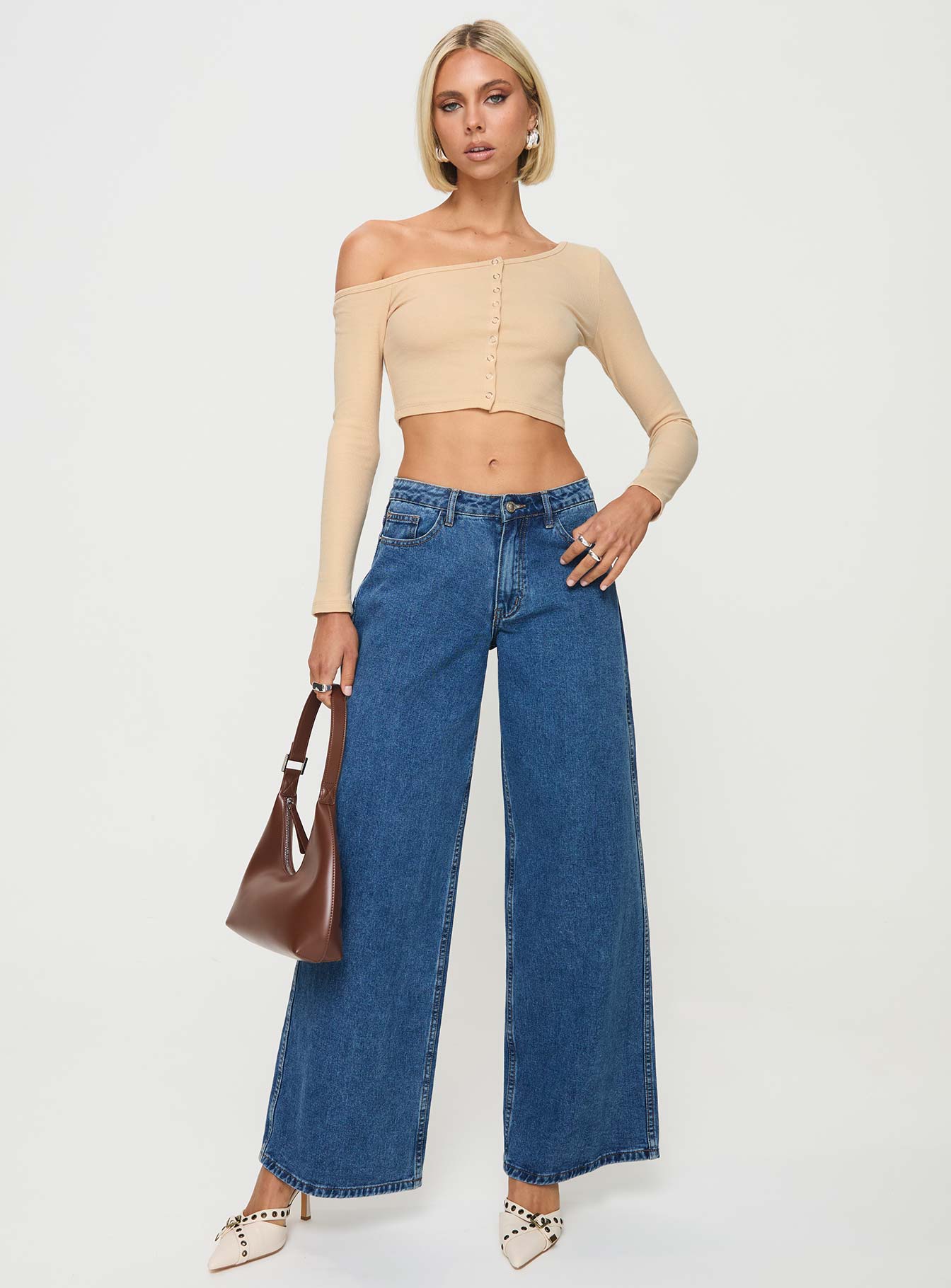 Hisie One Shoulder Top Beige、mySite、solidvoid