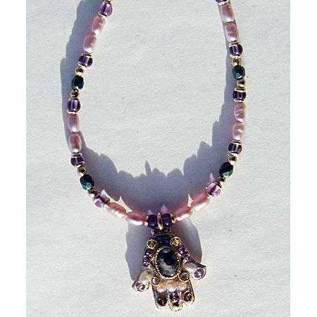 Michal Golan Abalone and Amethyst Hamsa Necklace、mySite、topwebapps