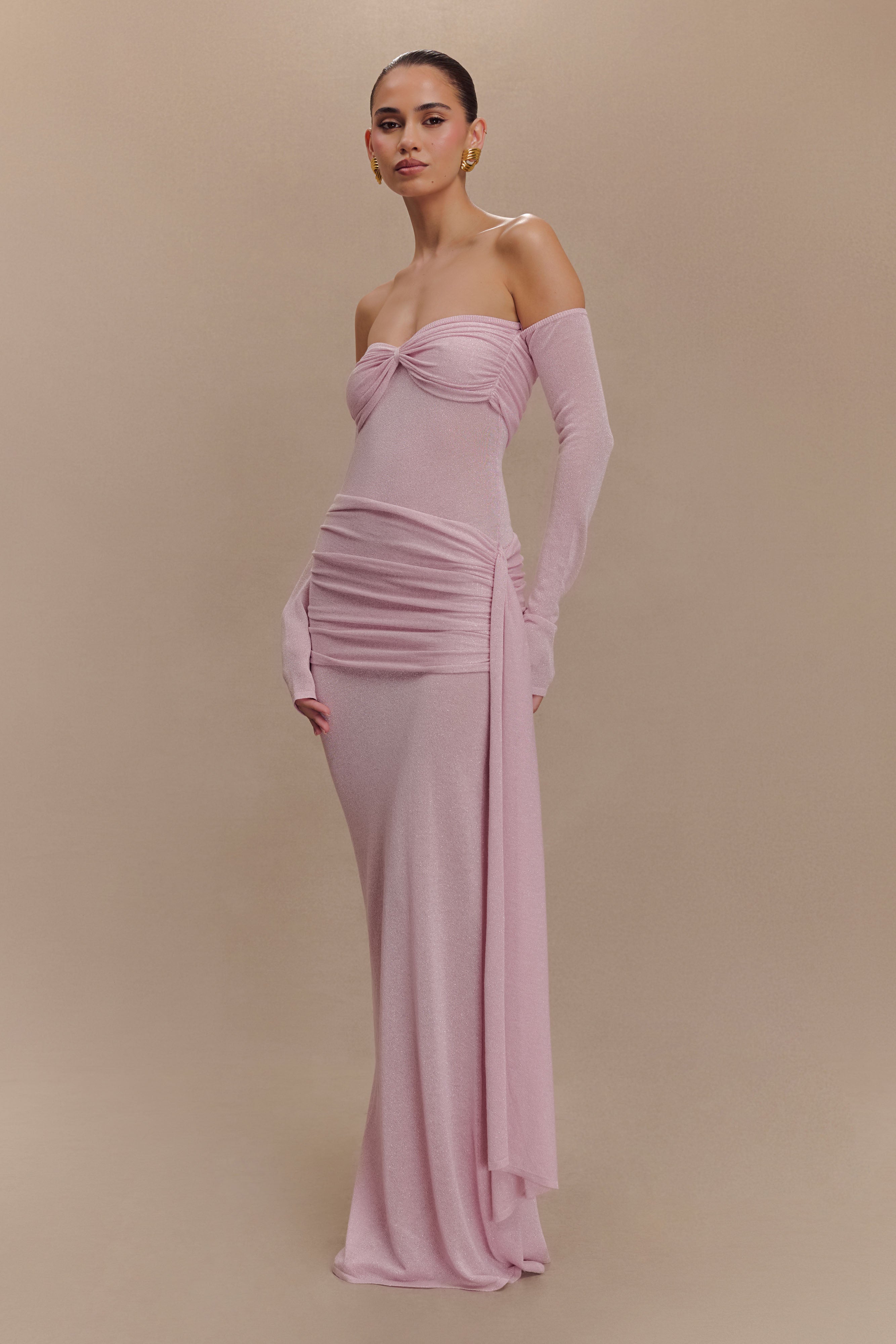 Ingrid Metallic Knit Maxi Dress - Baby Pink、mySite、solidvoid