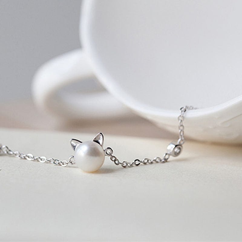 Beautiful Pearl Cat Jewelry Sterling Silver Necklace、mySite、g9winljtr