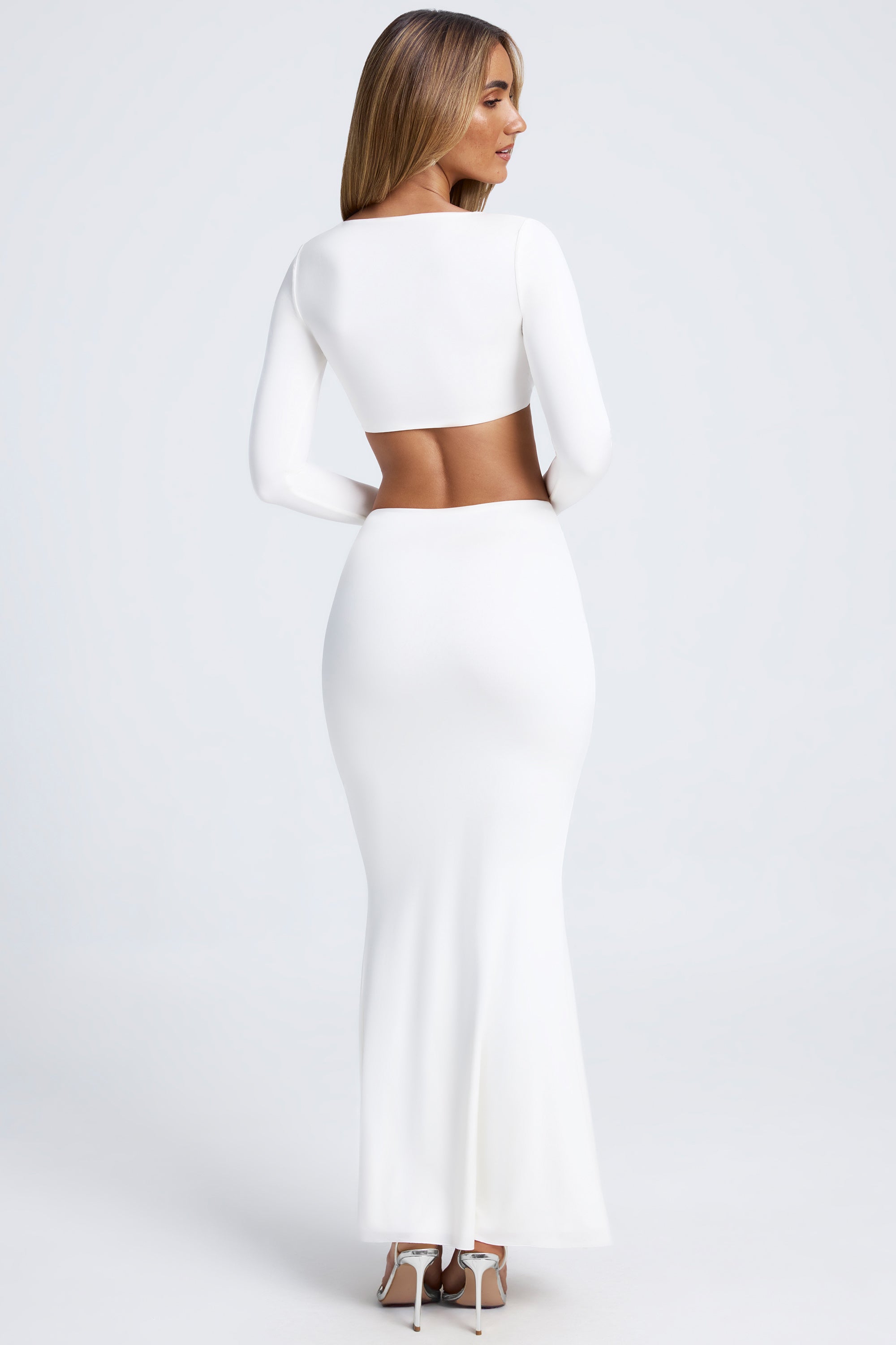 Hardware Detail Fishtail Maxi Skirt in White、mySite、solidvoid