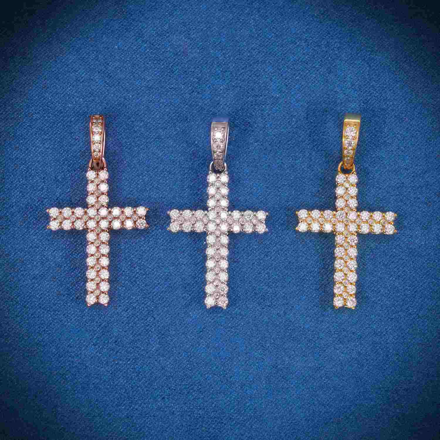 Moissanite 2 Row Mini Cross Pendant 14K Gold、mySite、hinf8tx79