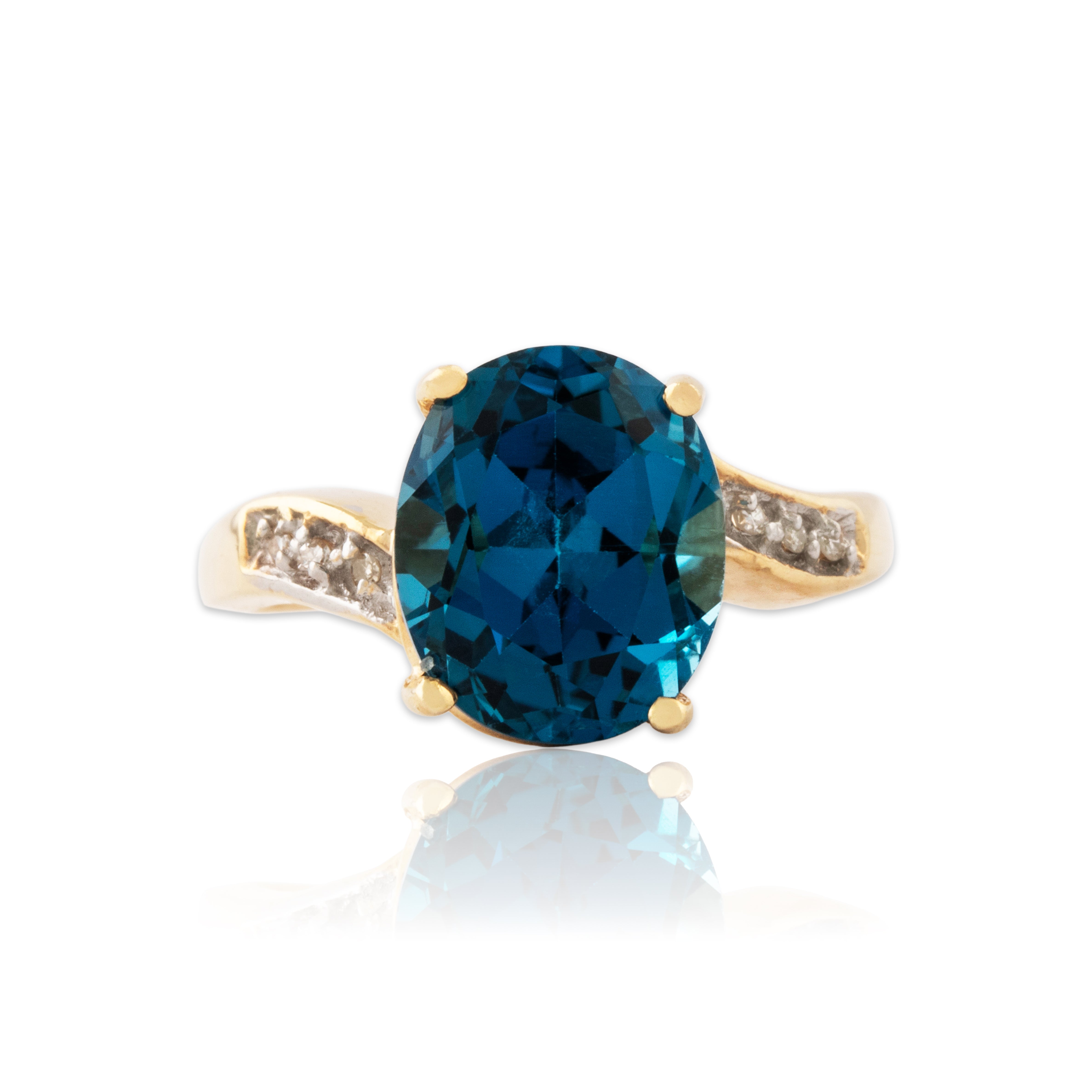 Vintage 14k Yellow Gold 5ct London Blue Topaz Diamond Deep Lagoon Ring 6.75、mySite、hinf8tx79