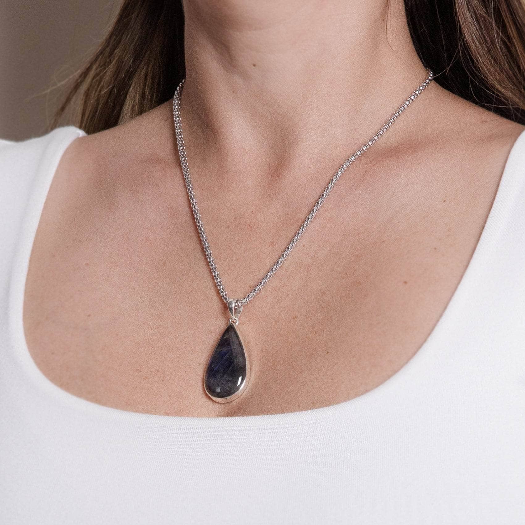 Genuine Labradorite Teardrop Pendant Necklace、mySite、hinf8tx79