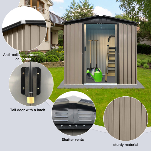 Outdoor storage sheds 6FTx4FT Apex roof brown with Sliding Doors、、eastwooduniform