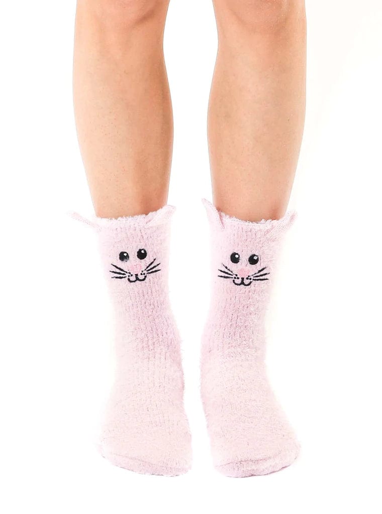 Bunny Rabbit Fuzzy Crew Slipper Socks Pink or White Soft and Fuzzy、mySite、g9winljtr