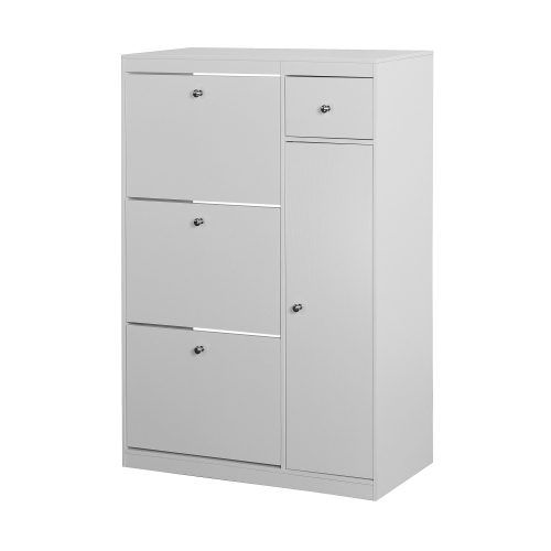 Wooden Shoe Cabinet for Entryway, White Shoe Storage Cabinet with 3 Flip Doors 20.94x9.45x43.11 inch、、casual