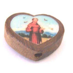  St. Francis wooden medal - enamel heart (18x16mm -0.7x0.6)、mySite、elrpsem3k