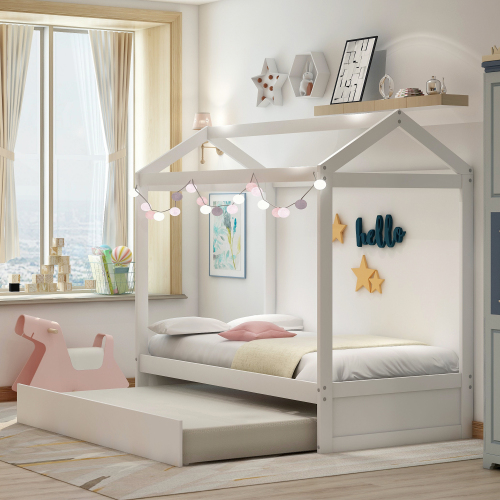 House Bed with Trundle, can be Decorated,White(Old SKU:SM000103AAK)、、casual