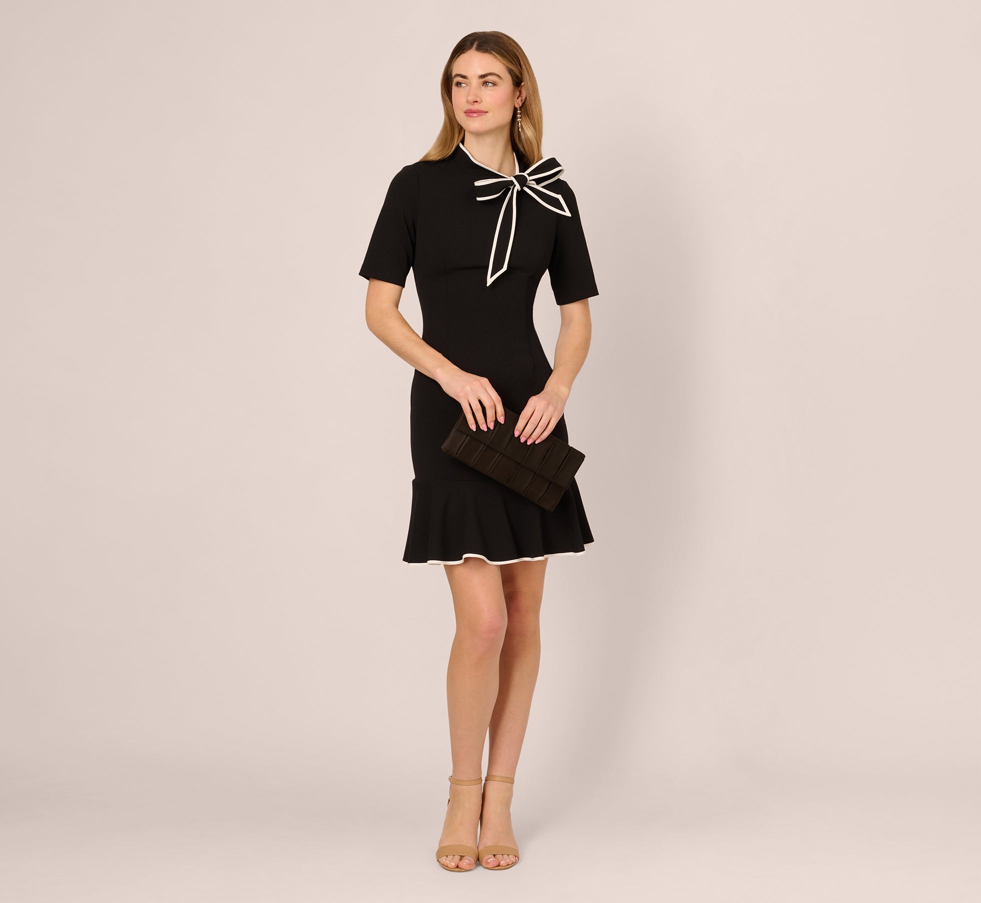 Mock Neck Dress With Contrasting Bowtie In Black Ivory、mySite、solidvoid