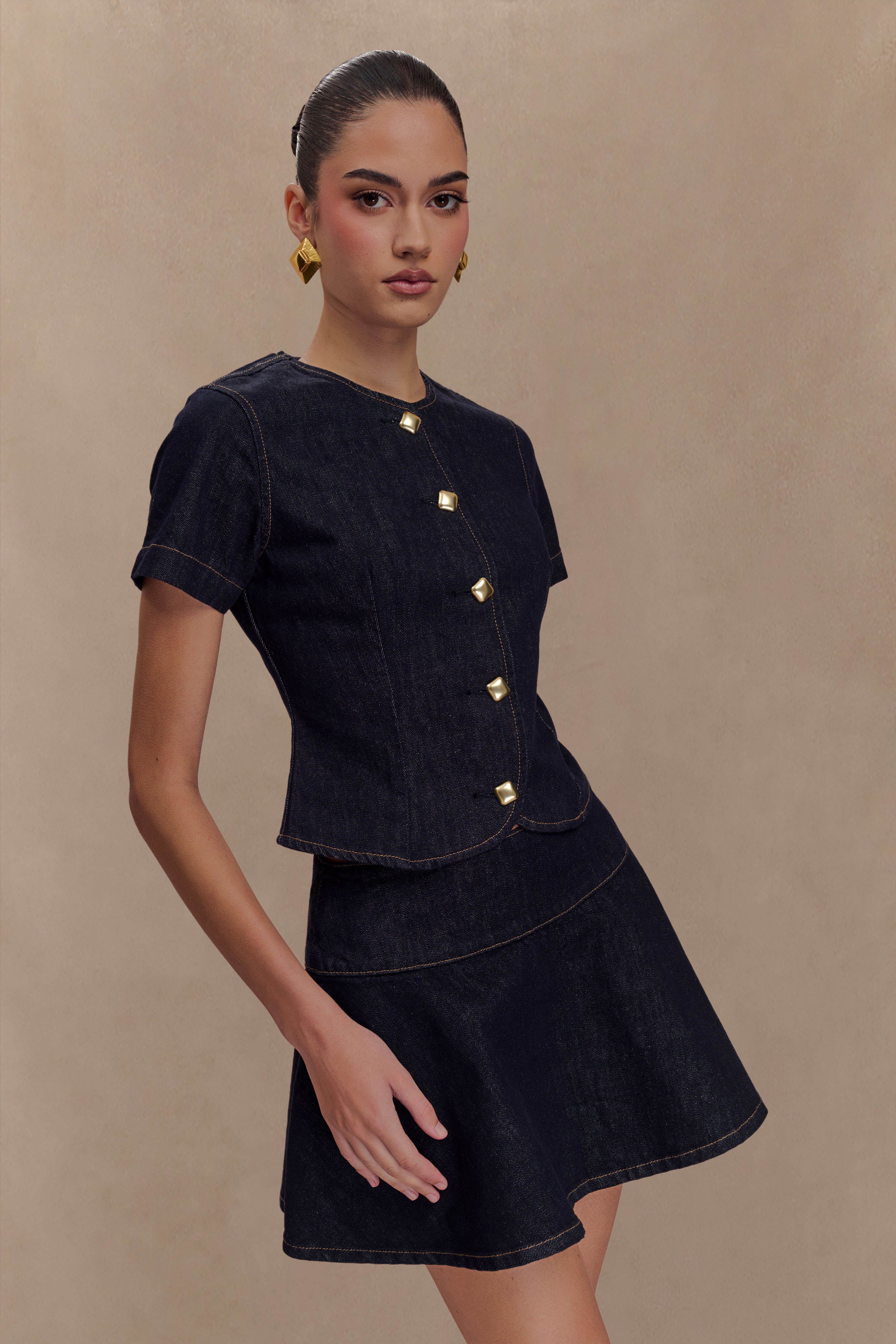 Arista Denim Mini Skirt - Washed Indigo Blue、mySite、solidvoid