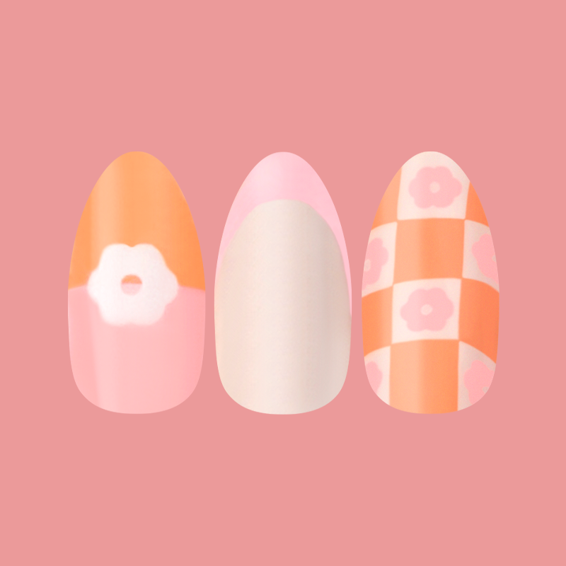 Chrome Flower Mixed Pack - Press-On | Medium | Almond、mySite、solidvoid