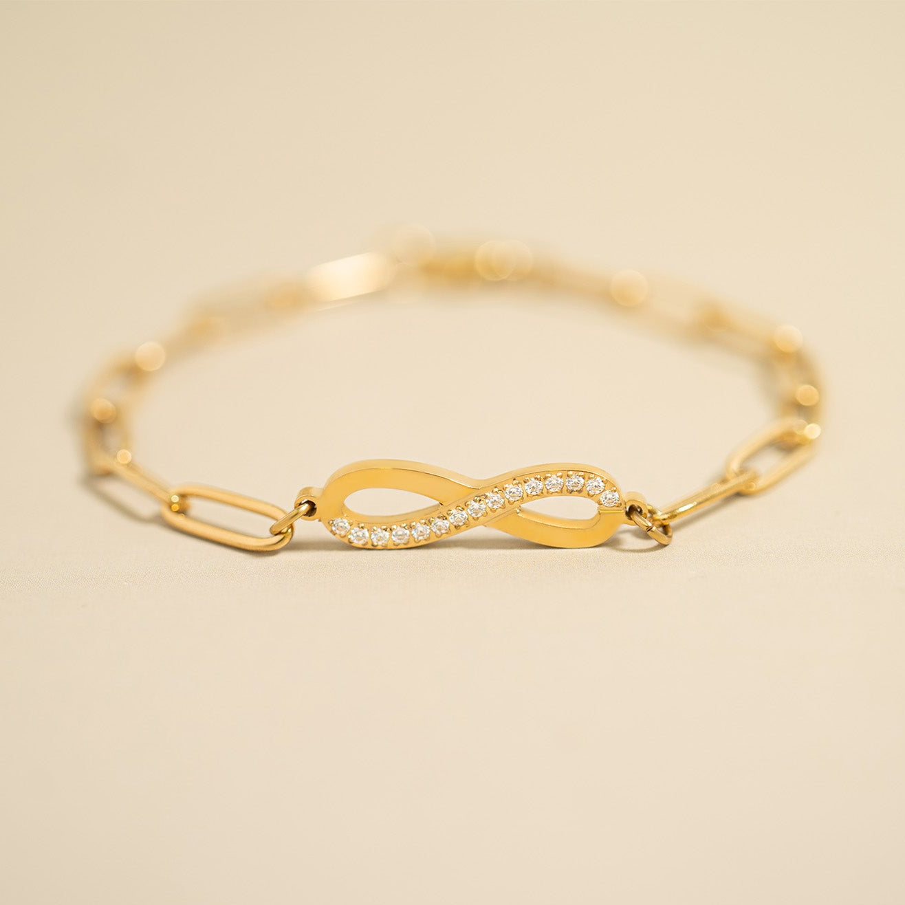 18K Gold PVD Stainless Steel Stone Infinity Paperclip Chain Bracelet / BRJ1007、mySite、dreamappss