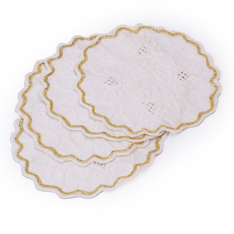 Cotton Coasters Set | White & Gold | Set of 4、mySite、camillekostekn