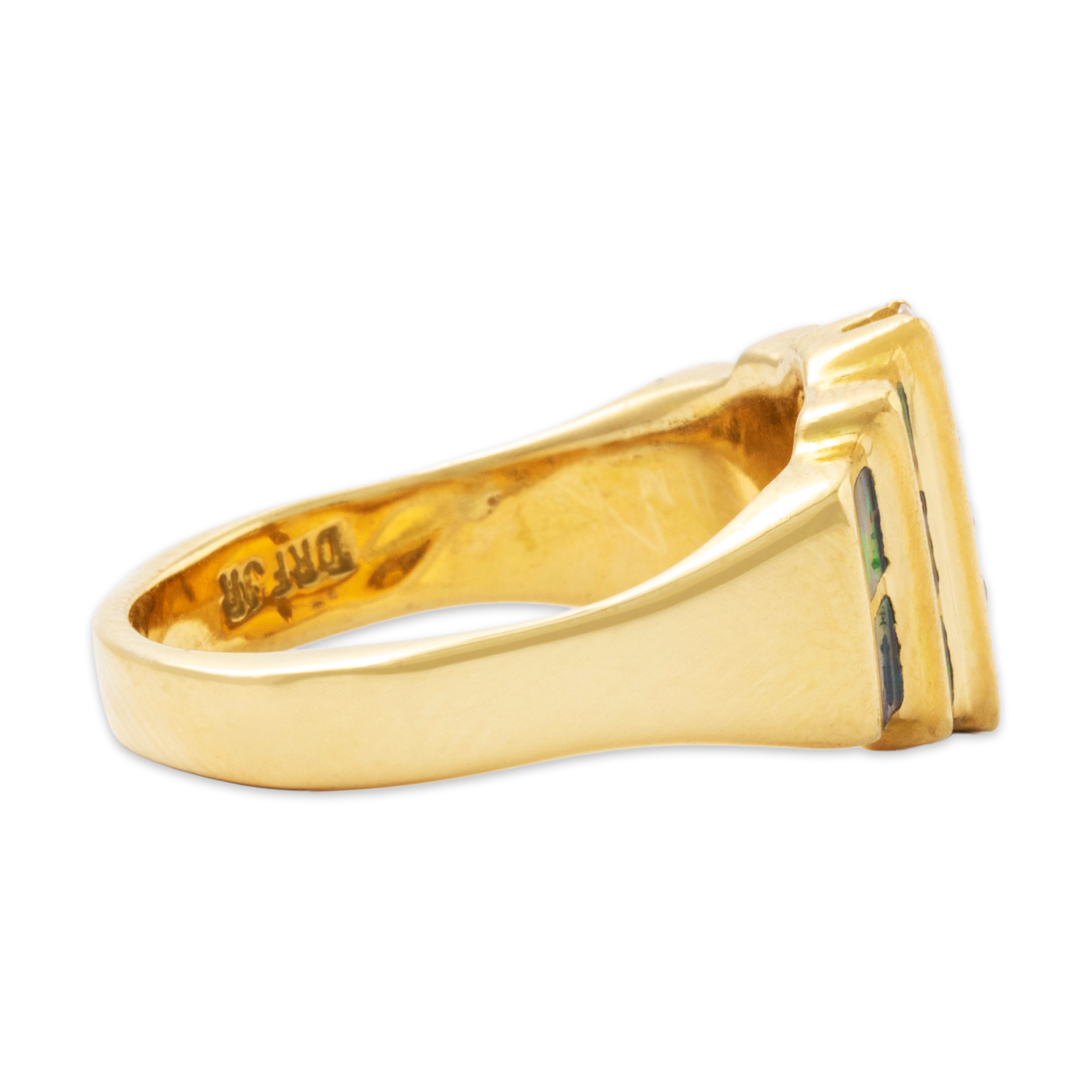 Vintage Heavy 18k Yellow Gold Blue Opal .29cttw Diamond Inlay Ring 8.75、mySite、hinf8tx79