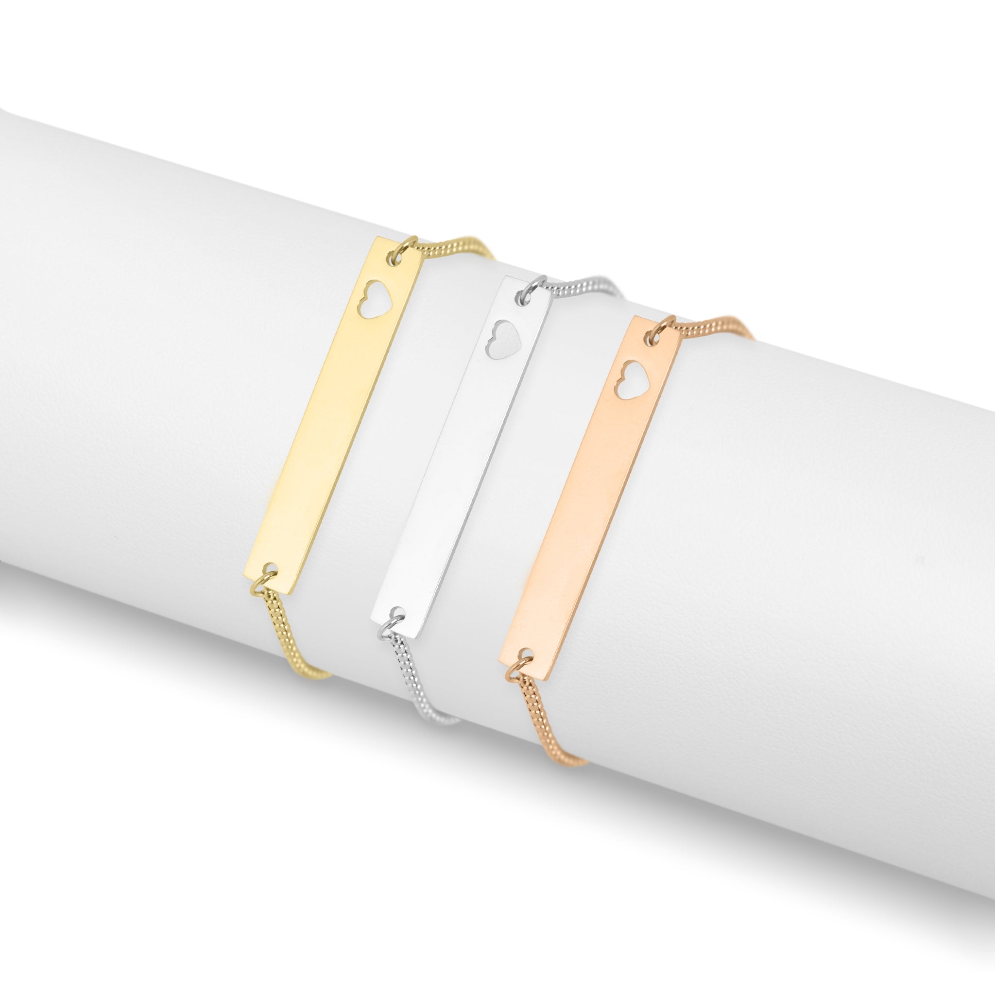 18K Gold PVD Stainless Steel Flat Adjustable Heart Cutout Blank Bar Bracelet / SBB0322、mySite、dreamappss