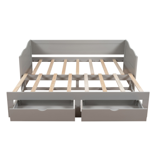 Wooden Daybed with Trundle Bed and Two Storage Drawers , Extendable Bed Daybed,Sofa Bed for Bedroom Living Room,White、、casual