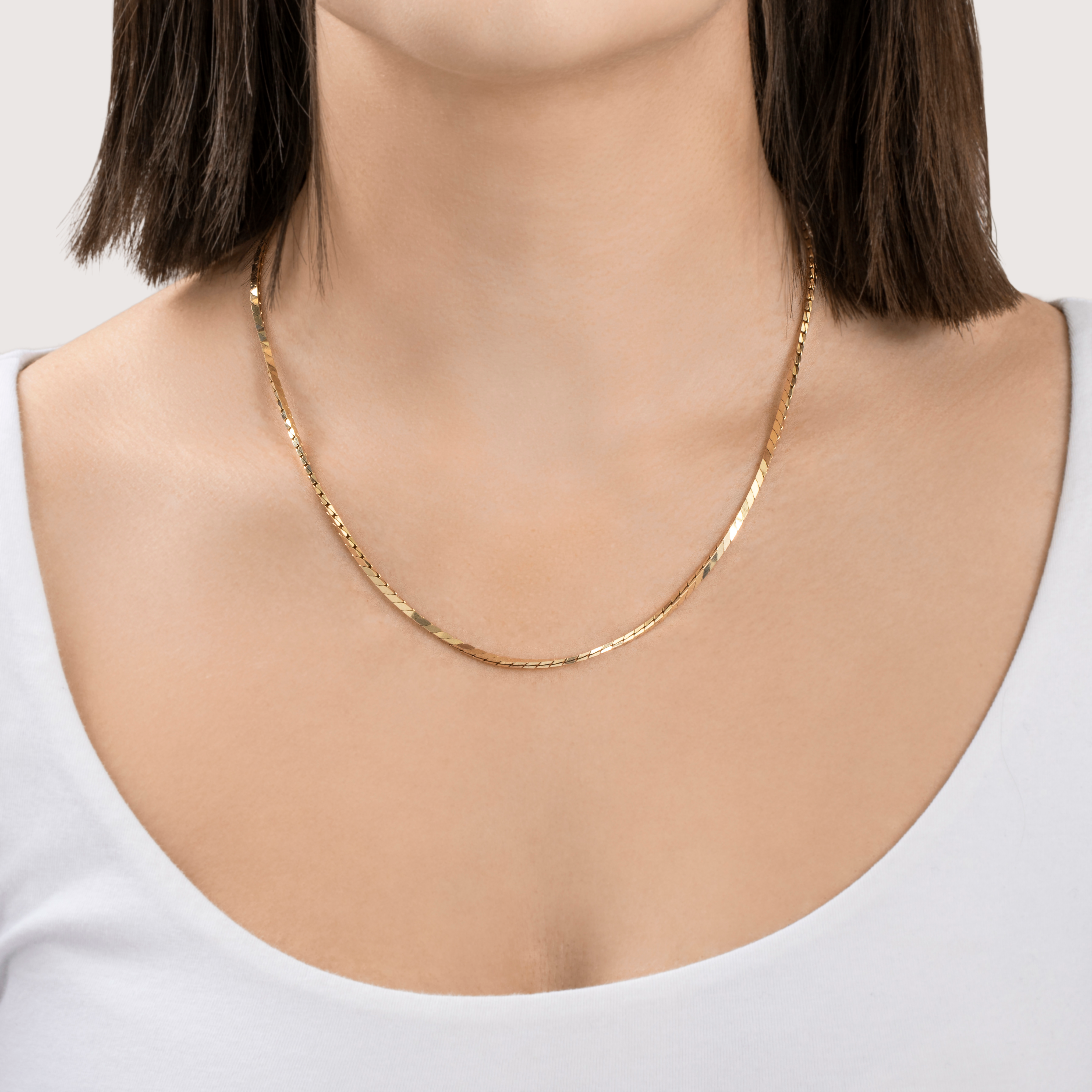 Vintage Italian 14k Yellow Gold Herringbone Chain Necklace 18.25、mySite、hinf8tx79