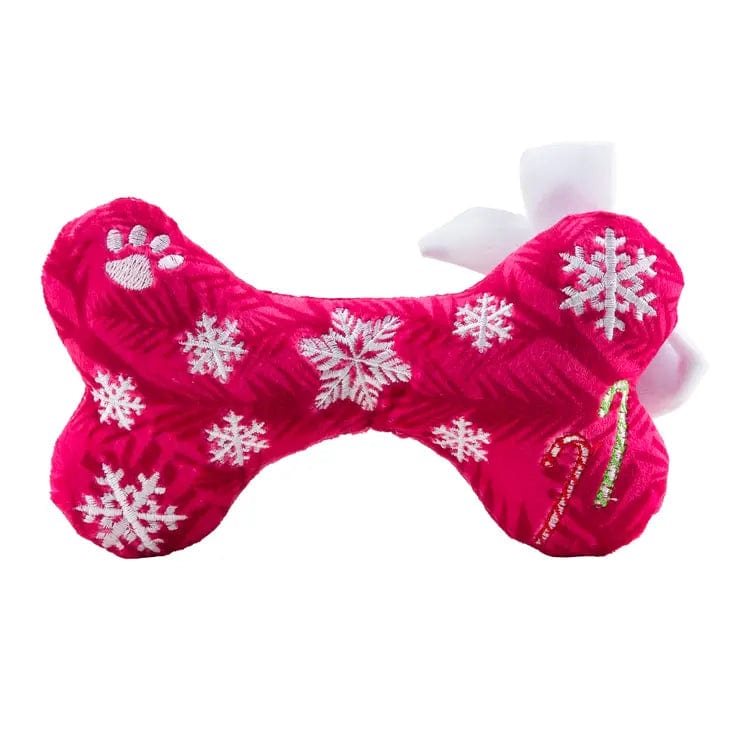Happy Pawlidays! Med Christmas Plush Dog Bone Toys with Squeakers、mySite、g9winljtr