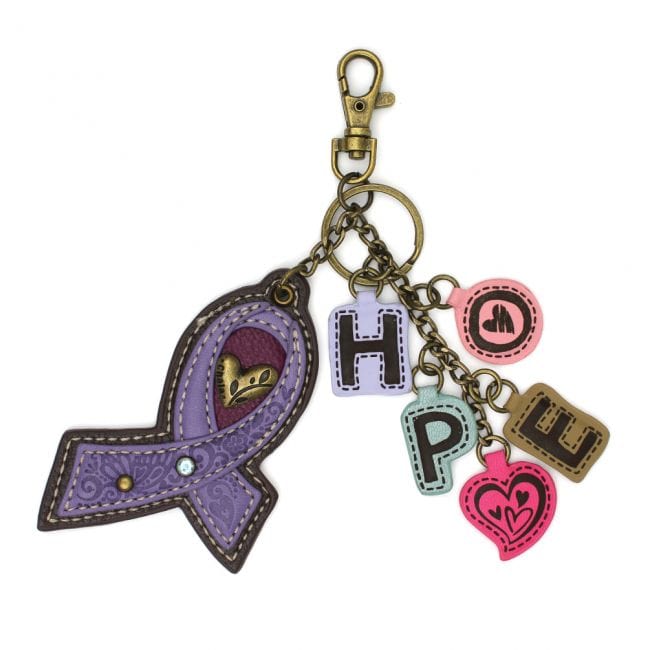 Pink or Purple Cancer Ribbon Charming Charms Keychains by Chala、mySite、g9winljtr
