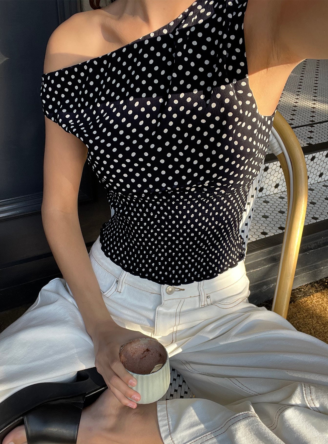 Ready To Party Off Shoulder Top Black Polka、mySite、solidvoid