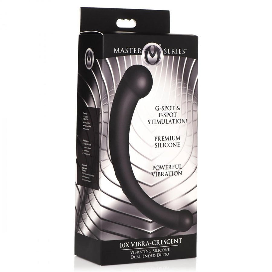 10X Vibra-Crescent Vibrating Silicone Dual-Ended Black Dildo、mySite、bottomscart