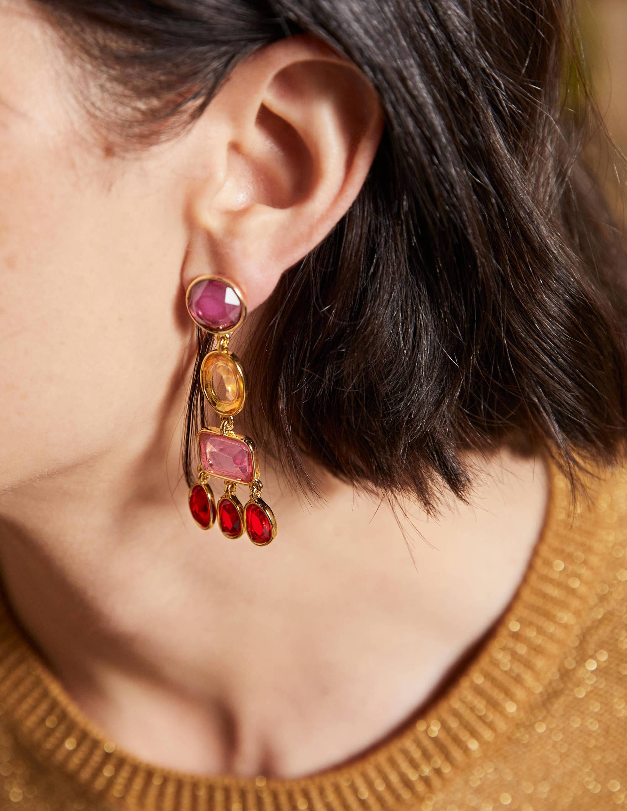  Jewelled Chandelier Earrings-Red Multi、mySite、ashleygrahame
