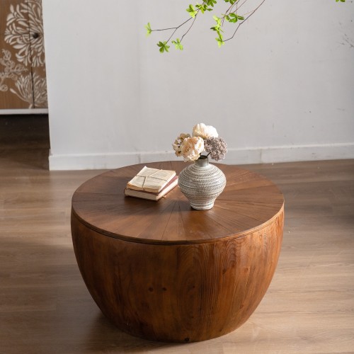 31.50"Vintage Style Bucket Shaped Coffee Table for Office, Dining Room and Living Room(Same SKU:W757P170149)、、xpatfood